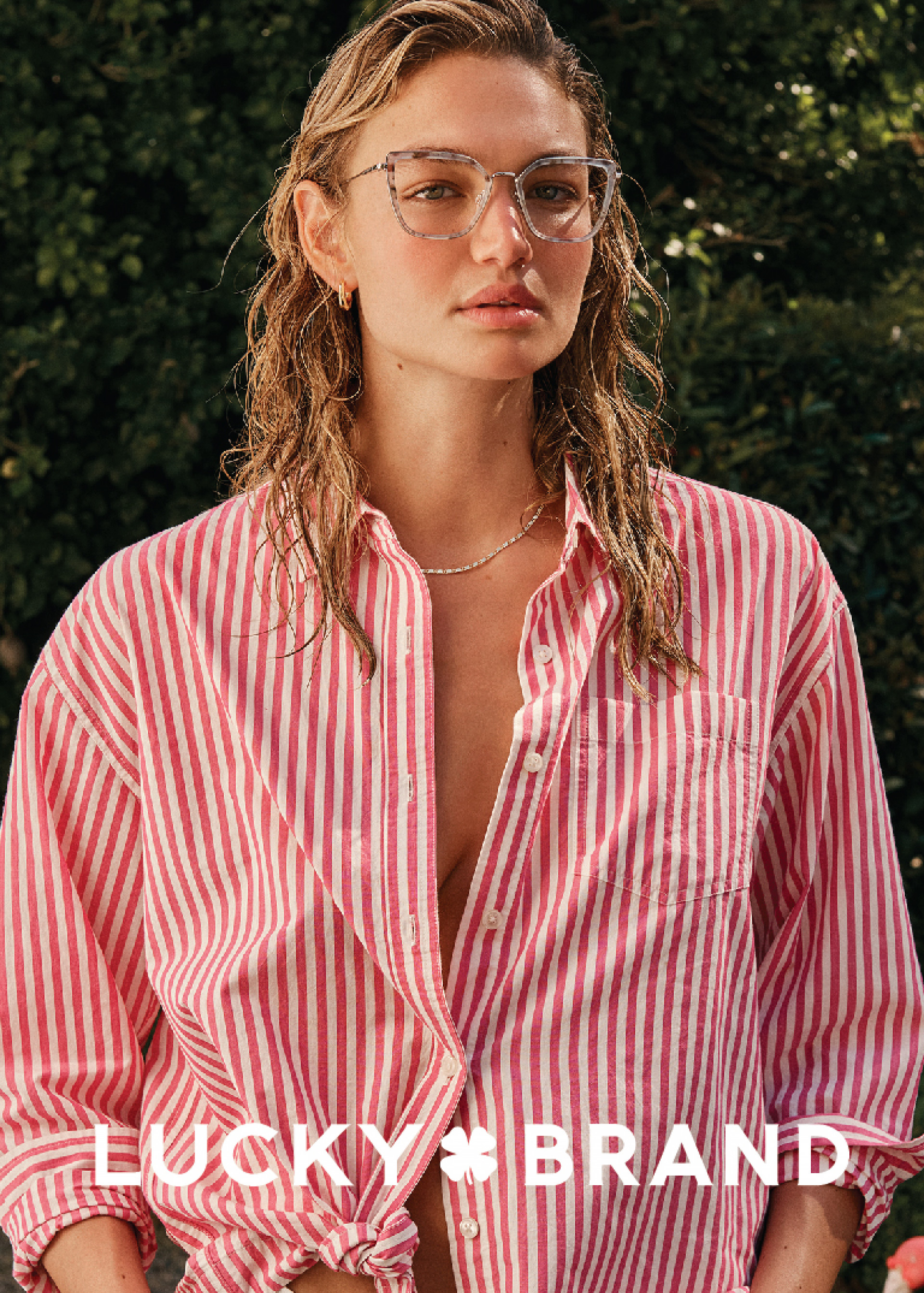 Lucky Brand, Tops, Lucky Brand Womens Pink Black Striped Button Up Blouse  Medium Collared Shirt